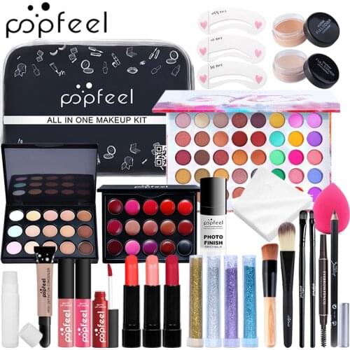 27pcs\Set Make up Set Cosmetics Kit Matte Eyeshadow Lipstick Lipgloss Eyebrow Pencil BB Crream Face Powder Concealer Polish Nail