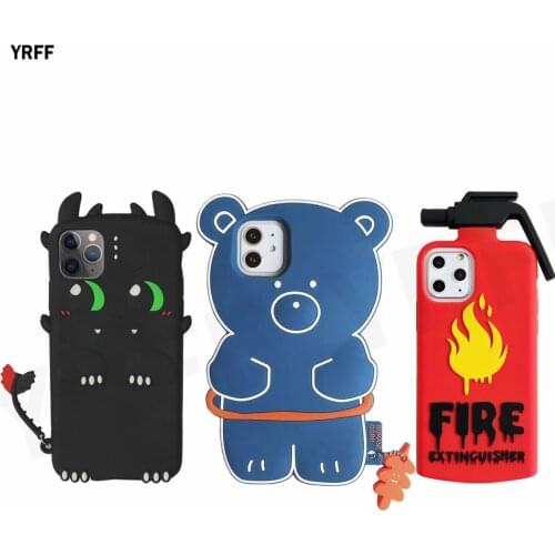 3D Bear Fire extinguisher Case For iphone 12 11 Pro Max Cartoon Silicon Soft Phone Case For iphone X XR XS Max 6 7 8 Plus Cover