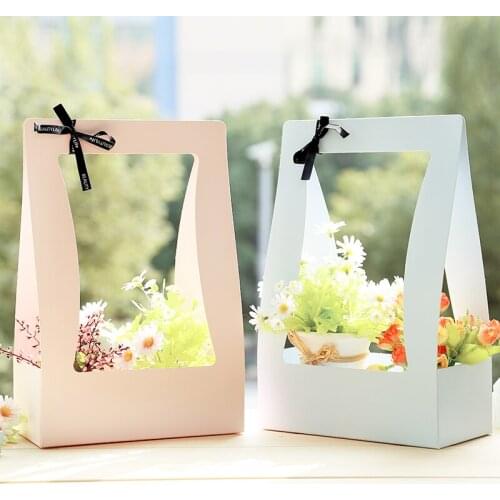 5pcs Flower Basket Paper Carton 5pcs Portable Flowers Packing Box Waterproof Florist Fresh flower Carrier Bag Green Black Pink