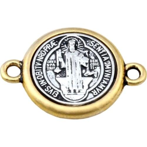 50 pcs Zinc Alloy St Benedict of Nursia Patron Against Evil Medal Connector DIY Jewelry 15x21mm E-1
