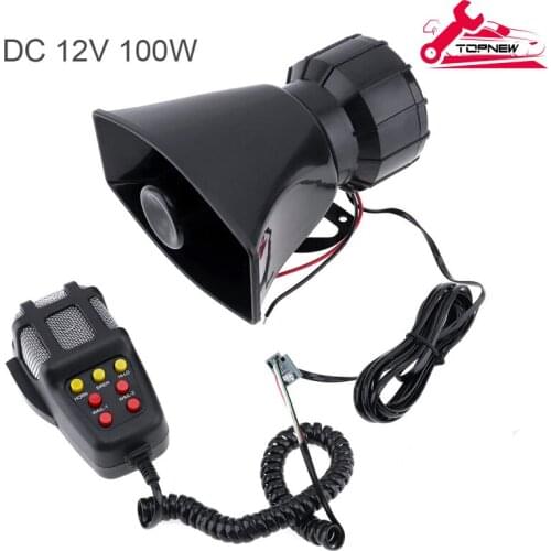 Car Electronic Warning Siren Motorcycle Alarm Firemen Ambulance Loudspeaker with MIC 100W 12V 7 Sound