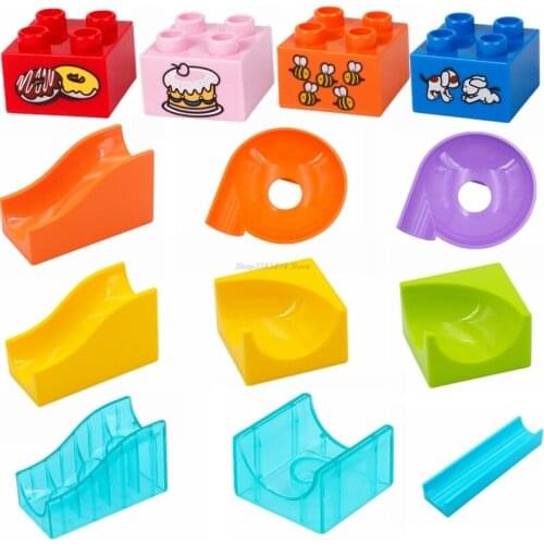 Duplo City Building Blocks Family Assembly Slide Cake Box Rolling Balls High Bricks Accessories Parts Block DIY Kids Toys Gifts