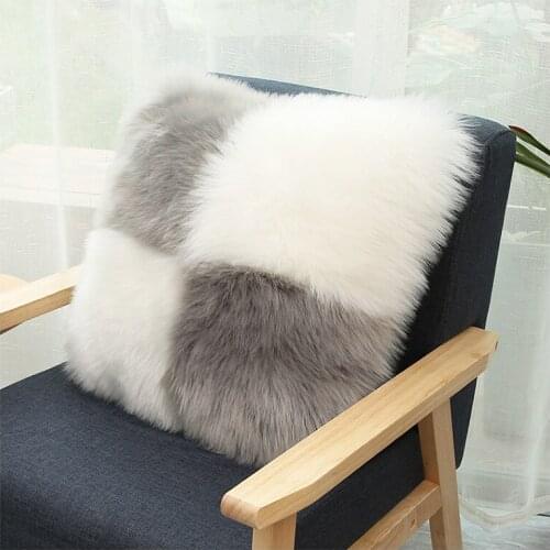 Household Simple Plush Patchwork Artificial Wool Fur Sheepskin Cushion Pillow Case Washable Sofa Cushion Pillow Cover