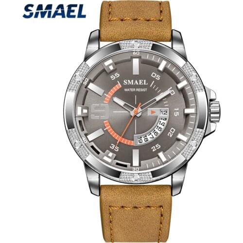 SMAEL Watch New Fashion Men Sport Quartz Wrist Watch Top Luxury Brand Casual Waterproof Leather Calendar Mens Watches Male Clock
