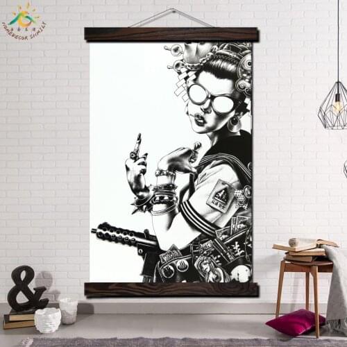 Black and White Cool Uniformed Girl Modern Wall Art Print Pop Art Picture And Poster Canvas Painting Canvas Poster Home Decor