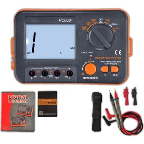 VC60B+ Digital Insulation Resistance Tester Megohm Meter DC250/500/1000V AC750V Orange with Black Short Circuit Alarm