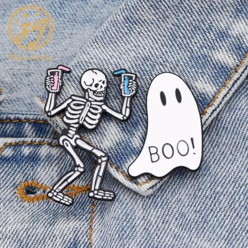 Ghost Skull Terrorist Enamel Pin Fashion Personality Badge Clothes Lapel Brooch Pin Punk Style Zinc Alloy Jewelry Gift