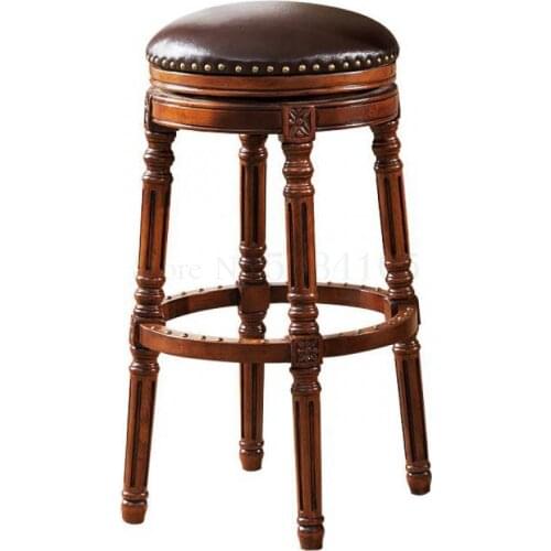 European Bar Chair American Solid Wood Bar Chair Bar Chair High Chair Back Leather Swivel Chair Bar Stool Bar Stool
