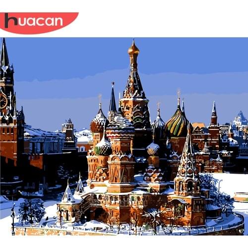 HUACAN DIY Oil Painting By Numbers Moscow Square Landscape Kits Canvas HandPainted Gift Pictures City Scenery Home Decor