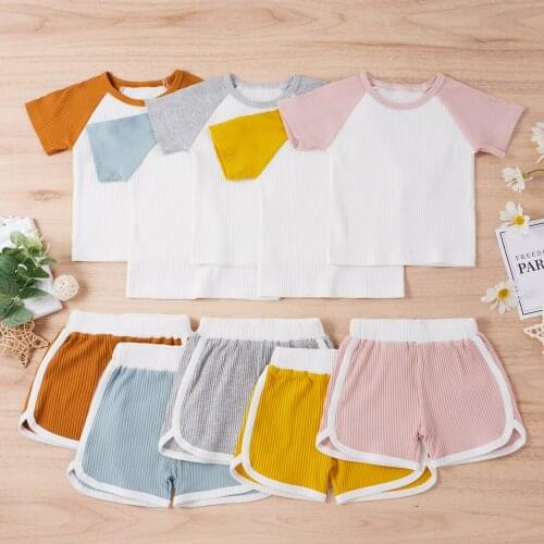 2 Pieces Kids Suit Set, Unisex Round Collar Short Sleeve Pullover+ Short Pants for Summer Fall, 0-3 Years New Style 2021
