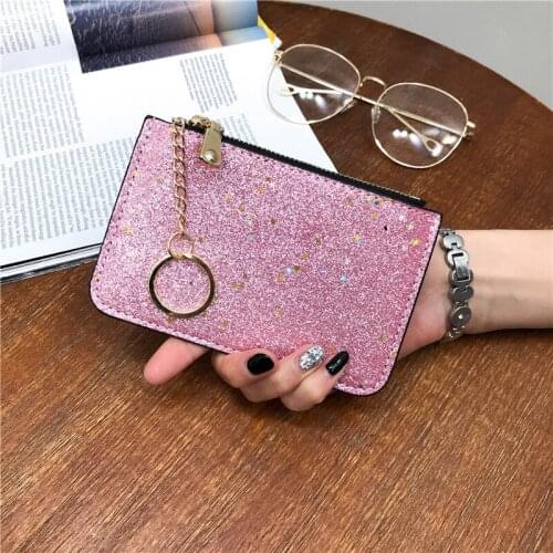 Zipper Credit Card Holder Crystal Color Multi Card Slim Wallet mini Cute Sequin Girl Student Bus ID Card Case Cardholder