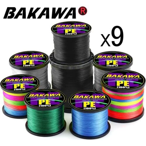 BAKAWA Pesca Fly Fishing Line 9 Strand PE Carp Braided Wire Peche Sea Spinning Multifilamento Cord 22~135LB 1000M 500M 300M 100M