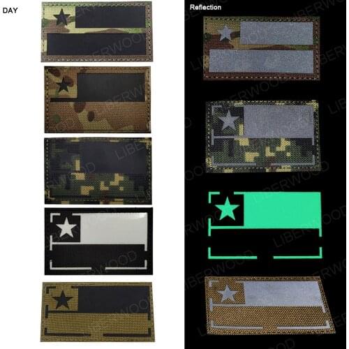 LIBERWOOD Multicam CHI Chile Flag Patch Tactical Reflective Badge for Uniform Backpack PVC Rubber Appliques Glow in Dark Sticker