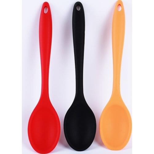 Food Grade Silicone Spoon Heat Resistant Non-stick Soup Spoon Kitchenware Tableware Long-handled Cooking Kitchen Tool Utensils