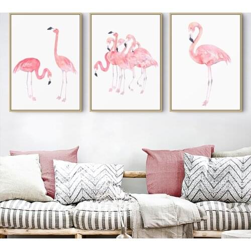Maeham Watercolor Pink flamingos Wall Art Canvas Print animal cartoon Poster Nursery Painting Picture Kids Bedroom Decoration