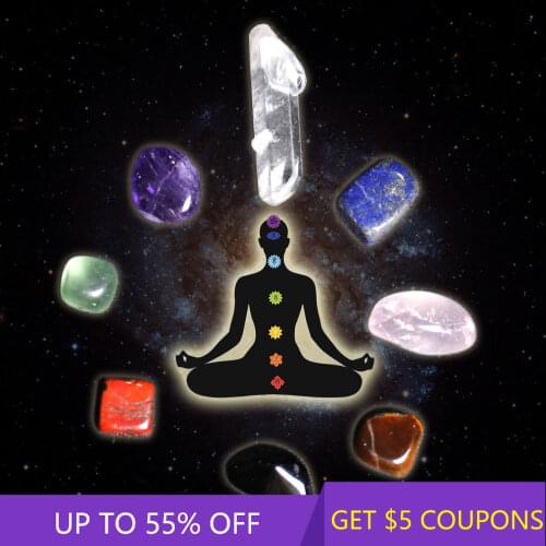 7 Chakra Stones Set: Raw Natural Quartz Crystal Gemstone Mineral Reiki Healing Polished Tumbled Stone Balance Kit W/ Carry Pouch