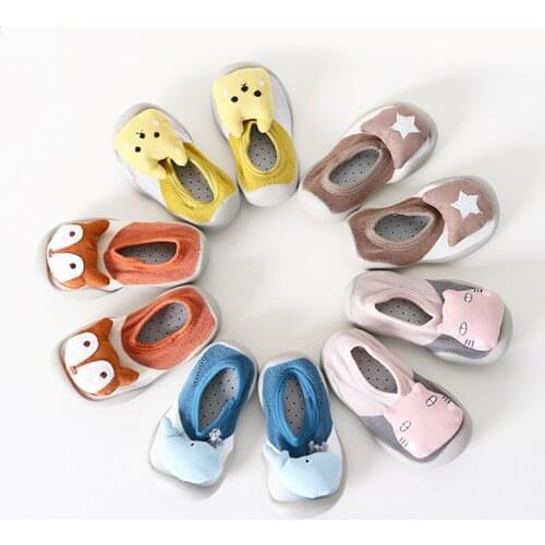 Cartoon fox/bunny/whale design baby boys shoes socks for girls anti-slip floor socks toddler rubber sole Home Walking socks