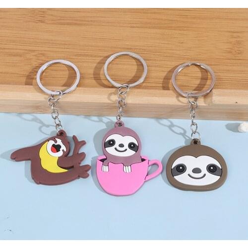 New 6 Colors Fashion DIY Cute Fairytale PVC Sloth Keychain Key Rings Holder Alloy Key Chain For Woman Man Kids Gift Jewelry