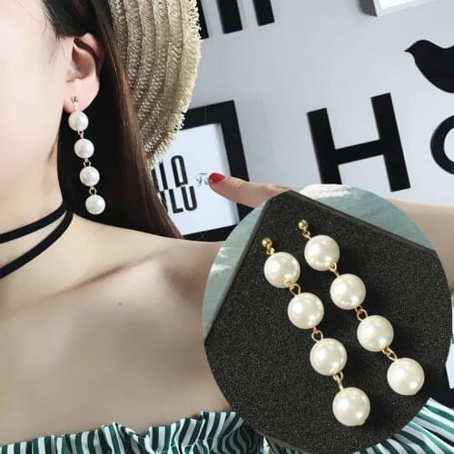 2019 New Arrival Gold Tassel Earrings Pearl Balls Long Chain Stud Earrings boucle d'oreille For Women fashion jewelry