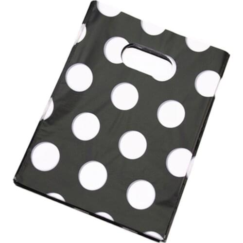 New Design Hot Sale Wholesale 100pcs/lot 15*20cm Luxury Black Plastic Packaging Shopping Bags With White Dot