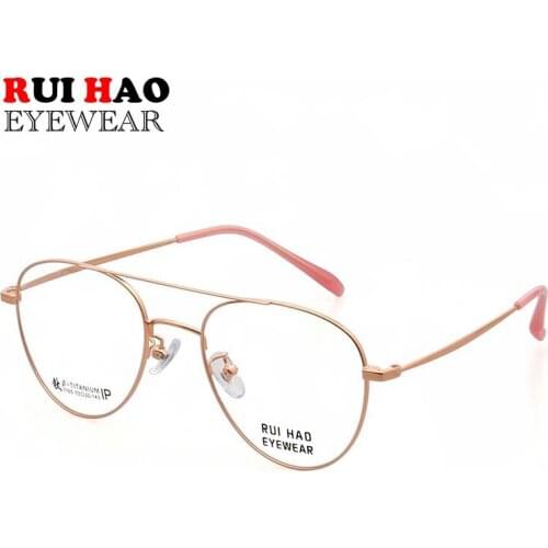 Eyewear Optic Frame Double Beam Titanium Glasses Frame Retro Eyeglasses Optical Glasses Men Eyewea Spectacles Rui Hao Eyewear