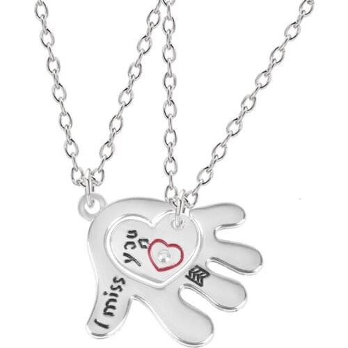 2 Piece Necklace Good Friend Series Palm Heart-shaped Hollow Carved Red Character Pendant Men And Women Jewelry Gift Hot