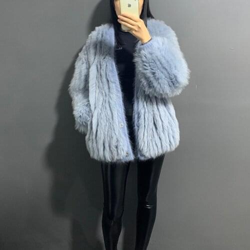 Rf20136 2020 New Womens Real White Fox Fur Coat with Belt Bracelet Sleeve V Neck Causal Jacket