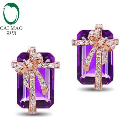 8.7ct Natural Amethyst And 0.30ct Round Cut Diamond 14kt Rose Gold Engagement Earrings Studs Fine Jewelry