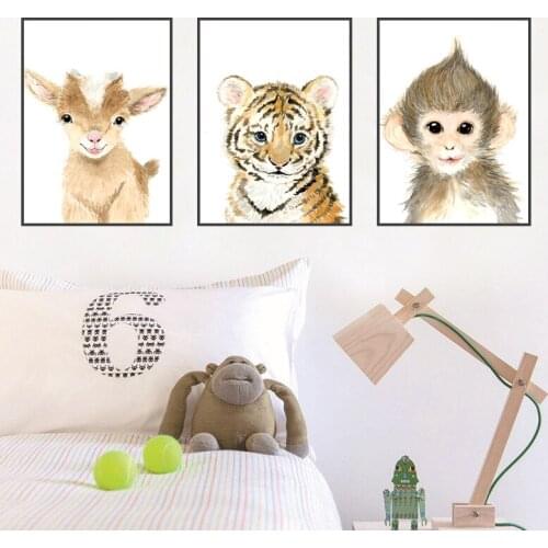 Modern Poster Animals Sheep Tiger Monkey Giraffe Canvas Painting Wall Pictures Children’s Living Room Decoration
