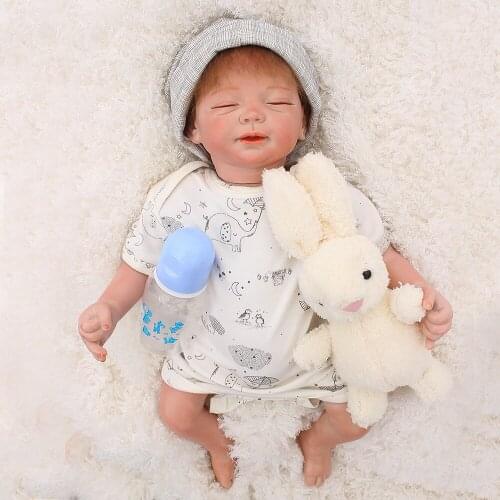 19 inch Closed eyes sleeping doll soft Silicone Reborn Babies Dolls Brinquedos Dolls For Girls sutffed Vinyl Doll Reborn Kit BJD
