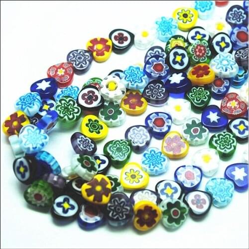 38pcs millefiori glass beads heart shape size 12mm diy beads accessories jewelry findings loose glass beads