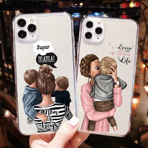 Super Mom Love Baby TPU Soft transparent Silicone Phone Case for iPhone 12mini 12Pro Max Back Cover for ProMax 7 8 6S PLUS 5S SE
