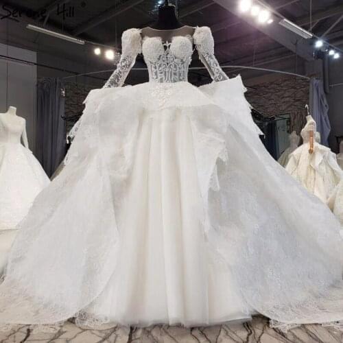 Ivory Detachable Long sleeve High-end Wedding Dresses 2020 Dubai O-Neck Beading Lace Bride Gowns HX0213 Custom Made