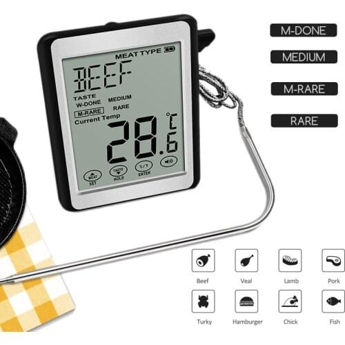 8 Mode Meat Thermometer With Voice Broadcast Digital BBQ Thermometer Touch Screen Kitchen Thermometer With Stainless Steel Probe