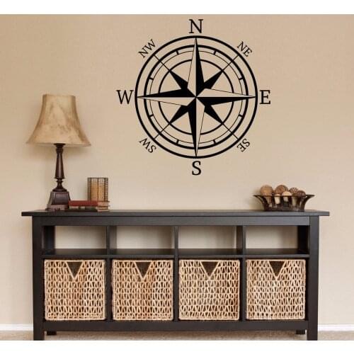 Vinyl Wall Art Decal Geography Compass Windrose Wall Sticker Nautical Mural Home Living Room Decoration Compass Wall Decal AY884