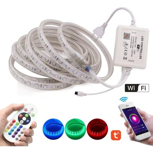 WIFI APP Bluetooth Strip Light 110V 220V 750W Controller RGB Flexible LED Tape Rope 5050 60Leds/m Waterproof Remote Ribbon Lamp