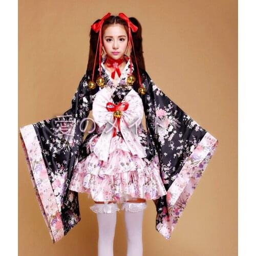 Japanese Sakura Kimono Lolita Dresses Women Gothic Maid Outfit Dress Halloween Costumes Anime Cosplay Costume