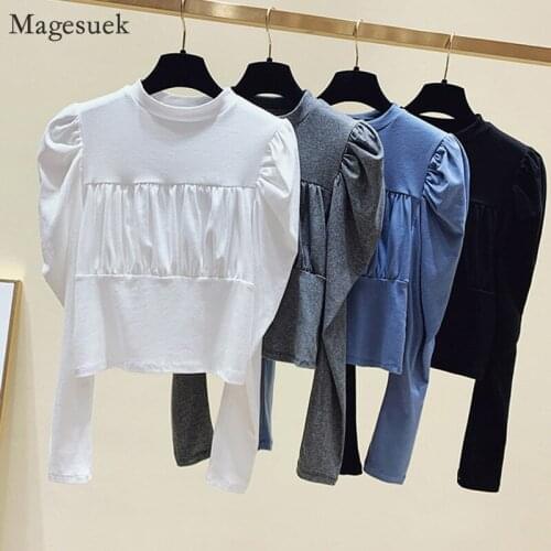 Long Sleeve Cotton White Blouse Shirts Women New Spring Vintage Pleated Female Shirt Tops Solid Blouses Women Casual Blusas12959
