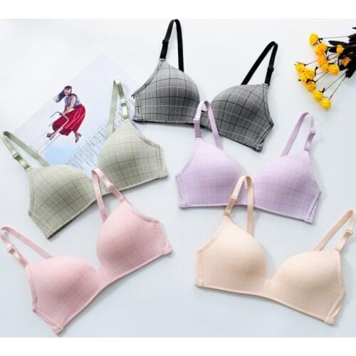 Women Adjusted Comfort Seamless Bralette Fashion Plaid Bras Thin Breathable Wireless Push Up Bra Sexy Lingerie