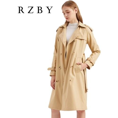 RZBY Autumn Winter New Womens Fashion Style Top Quality Casual Loose Large Size Double Breasted Trend Cotton Trench Jacket Coat