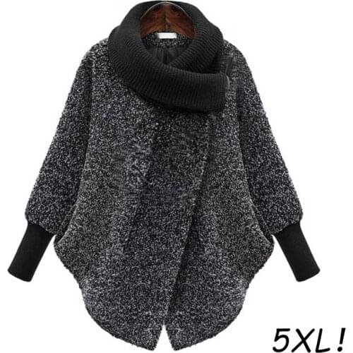 6XL Knitted Turtleneck Plus size Autumn Winter Wool Coat Women 2018 New Thick Cashmere femala Woollen jacket manteau femme hiver