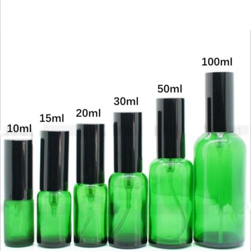10 15 20ml 1 ctn Portable Gold and Silver Black Spray head green Glass dropper Essential Oil Bottles Cosmetics Container Travel