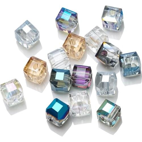20Pcs 10/12mm Faceted Glass Square With Big Hole(3mm) Crystal Cube Spacer Beads Crafts Material Jewelry Accessories Supplier