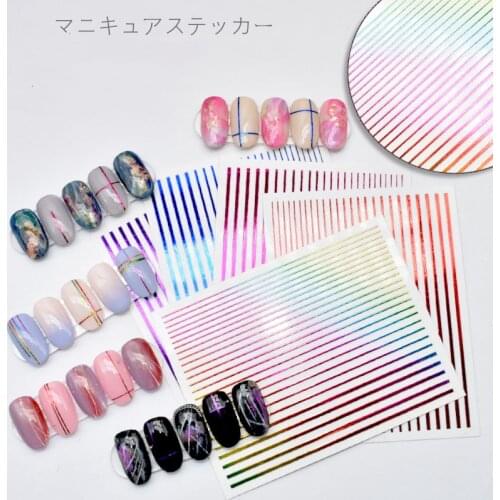 3 Sheet Nail Stickers Japanese Style Line Bronzing Magic Color Gradient Line 3D Waterproof Nail Decoration