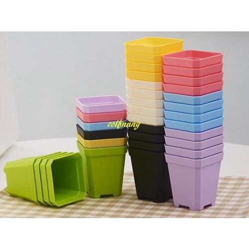 300sets/lot Fast shipping Bonsai Planters Plastic Table Mini Succulents Plant Pots and Plate Gardening Vase Square Flower Pot