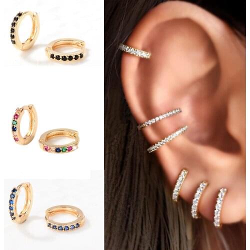 4 pcs/set 8mm Rainbow Crystal Zircon Stud Earrings for Women Men Helix Cartilage Piercing Tiny Huggie Earring Round Earing