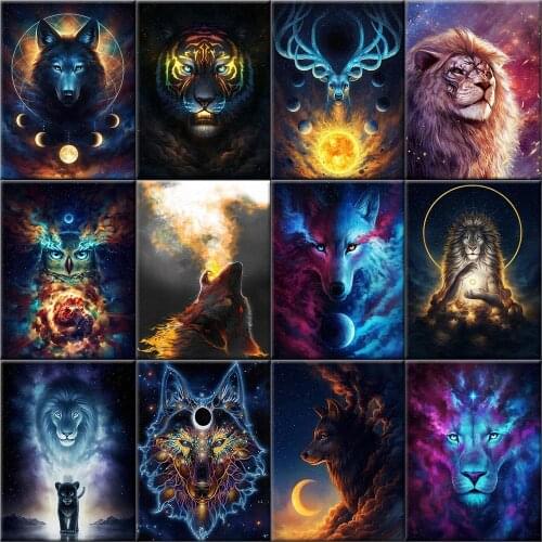 5D Full Square /Round Diamond Art Painting Wolf Tiger Lion Deer Owl Jewelry Cross Stitch Embroidery Abstract Animal Home Decor