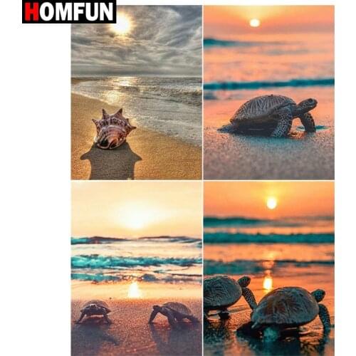 HOMFUN Full Diamond "Sea sunrise turtle" DIY 5D Diamond Painting Cross Stitch Home Decor Picture Of Rhinestone Handmade