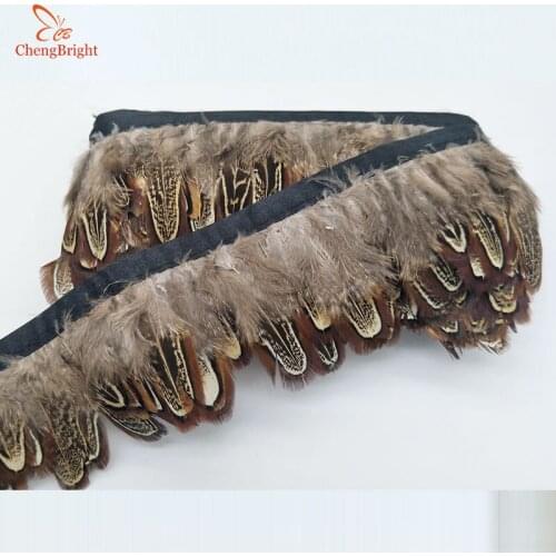 ChengBright Wholesale High Quality 10 Yards Natural Pheasant Feather Ribbon Feathers Trim Fringe Clothing Accessories Wedding N