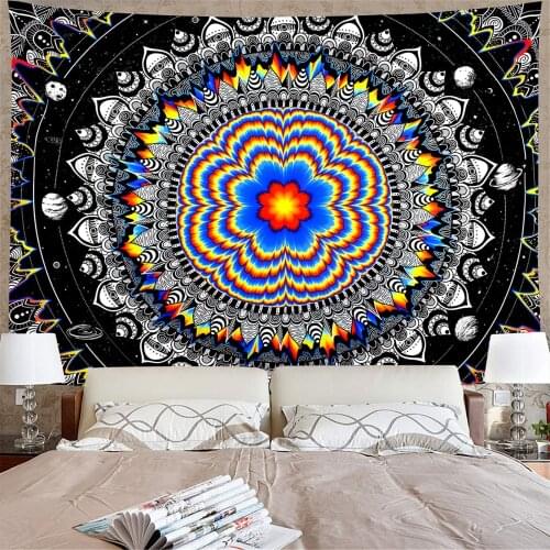 Mandala Black Tapestry Wall Hanging Psychedelic Carpet Sun Moon Trippy Tapestry Tree of Life Wall Decor Bedroom Room Decoration